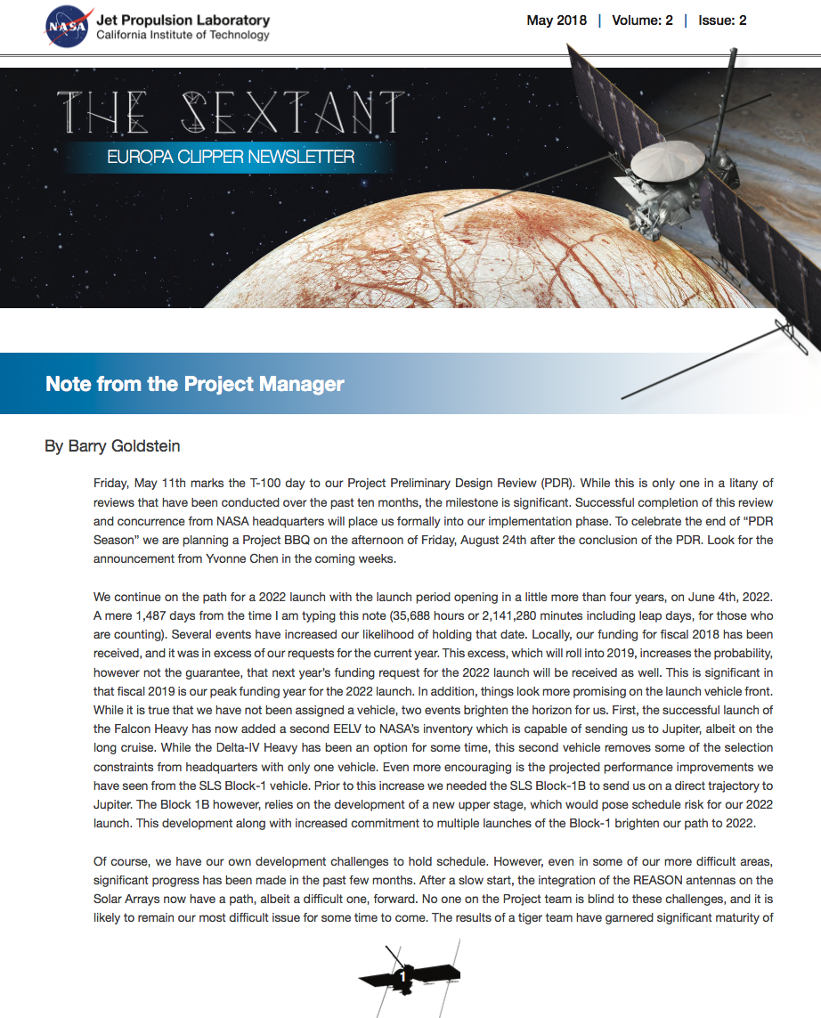 Europa Clipper Newsletter - May 2018
