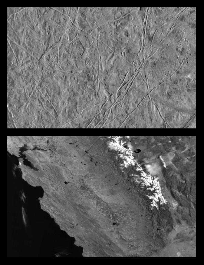 Europa compared to California from orbit.