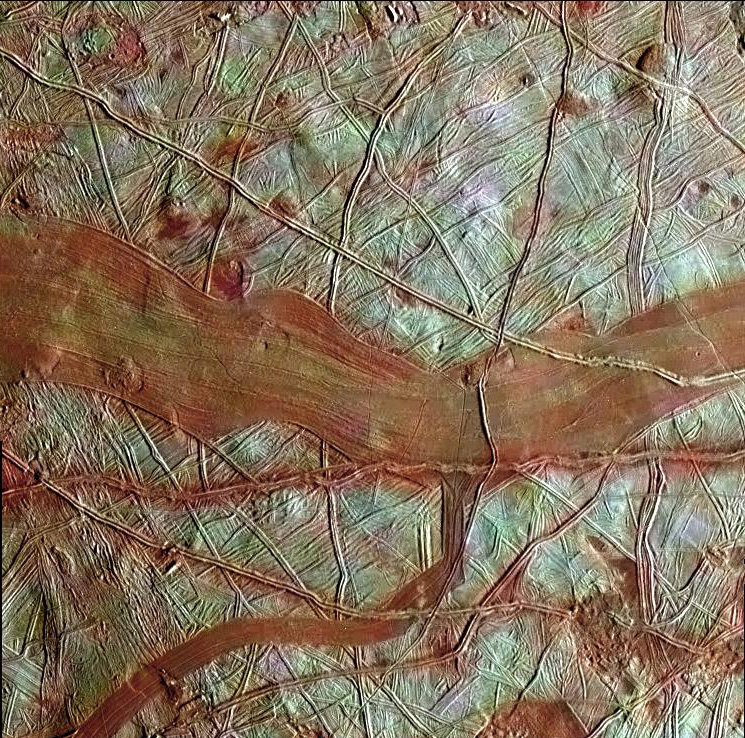 Reddish bands on Europa.