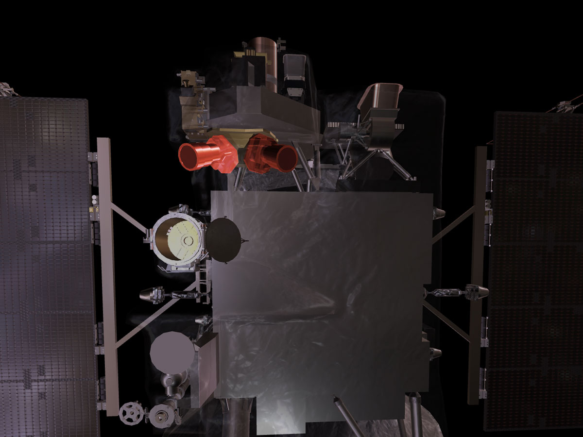 Image of Clipper model highlighting the star tracker components.