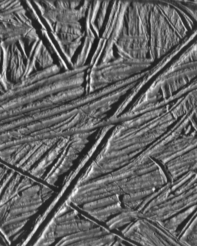 Crisscrossed ridges as seen from above.