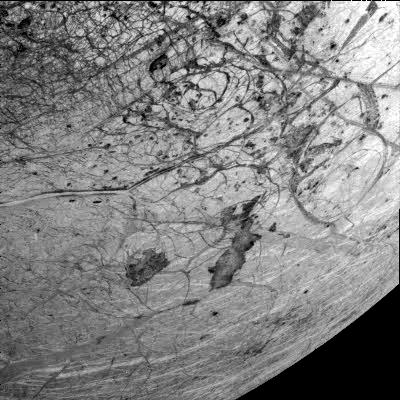 Chaotic, swirling terrain on Europa.