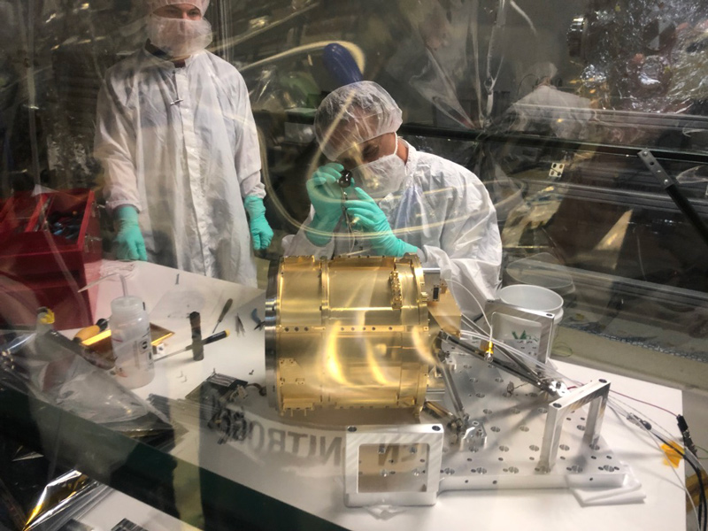 Europa Clipper’s SUDA instrument, pictured in the clean room, will collect and analyze particles lifted from Europa’s surface by micrometeorites.