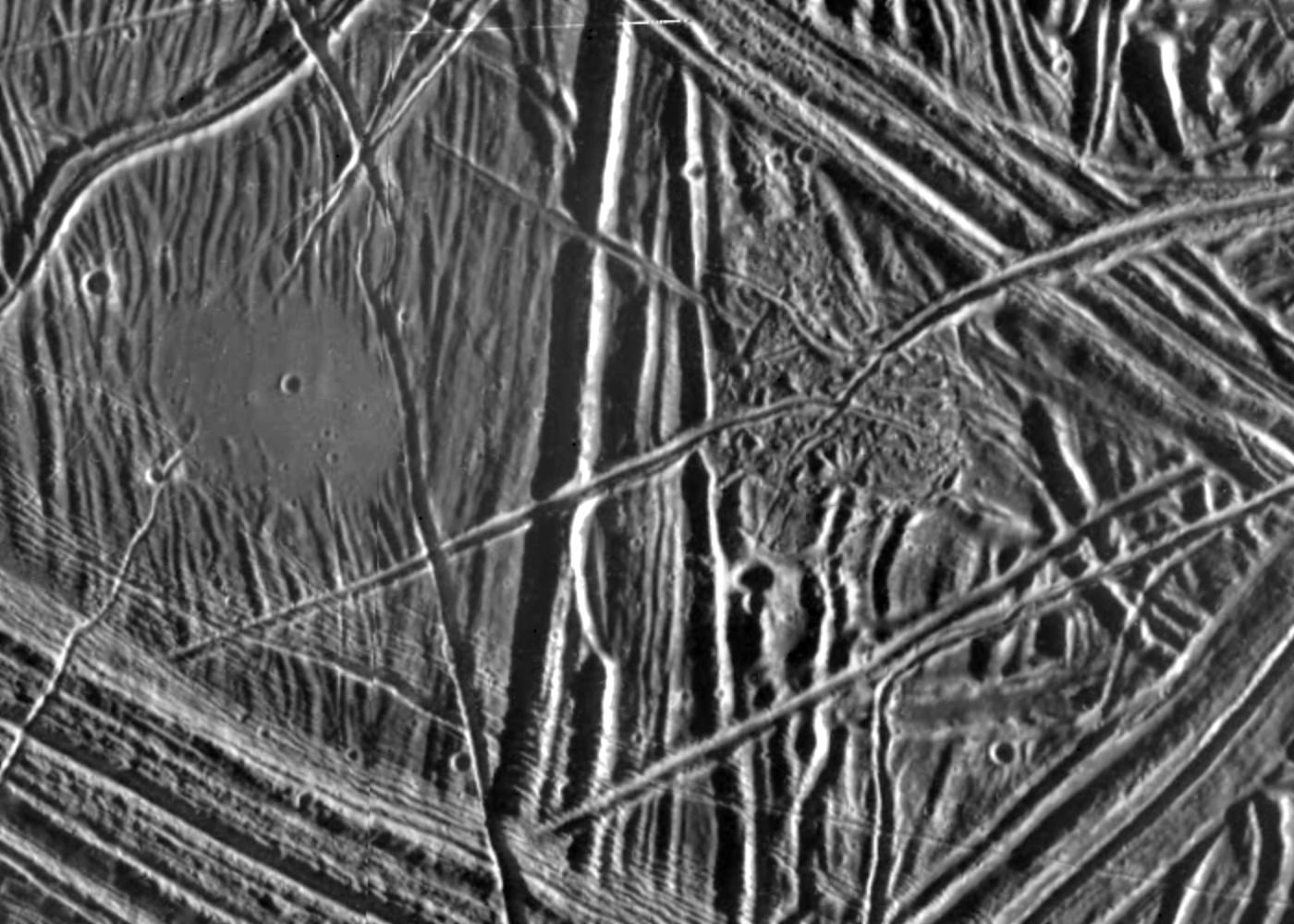 black and white view of terrain on an icy surface