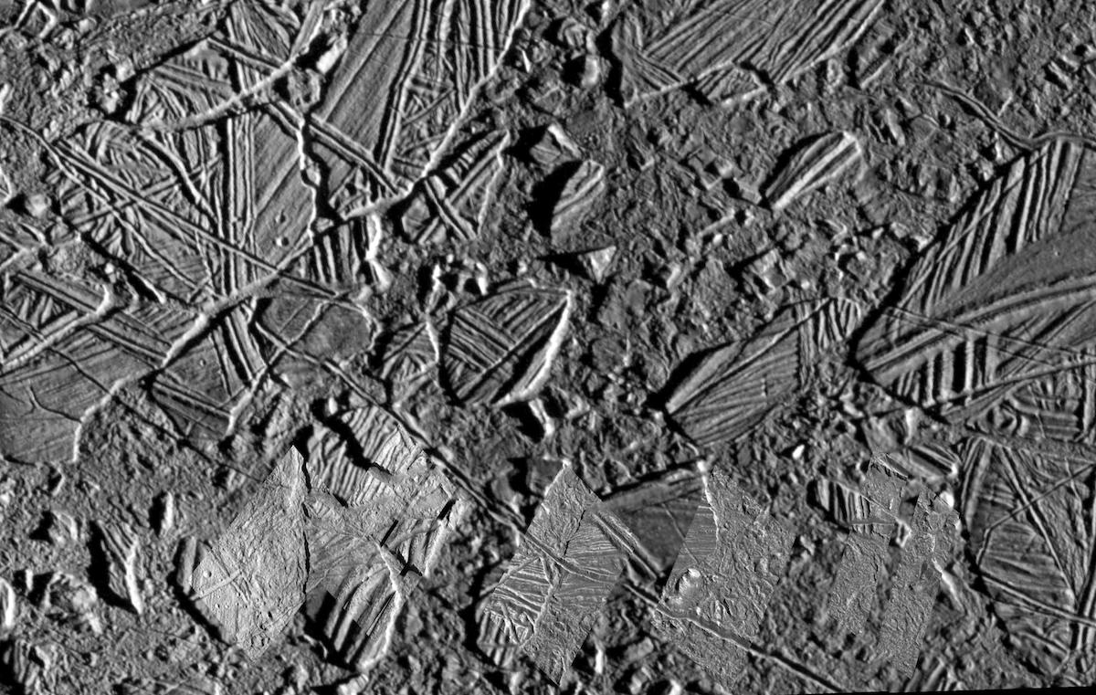 black and white view of jumbled icy terrain