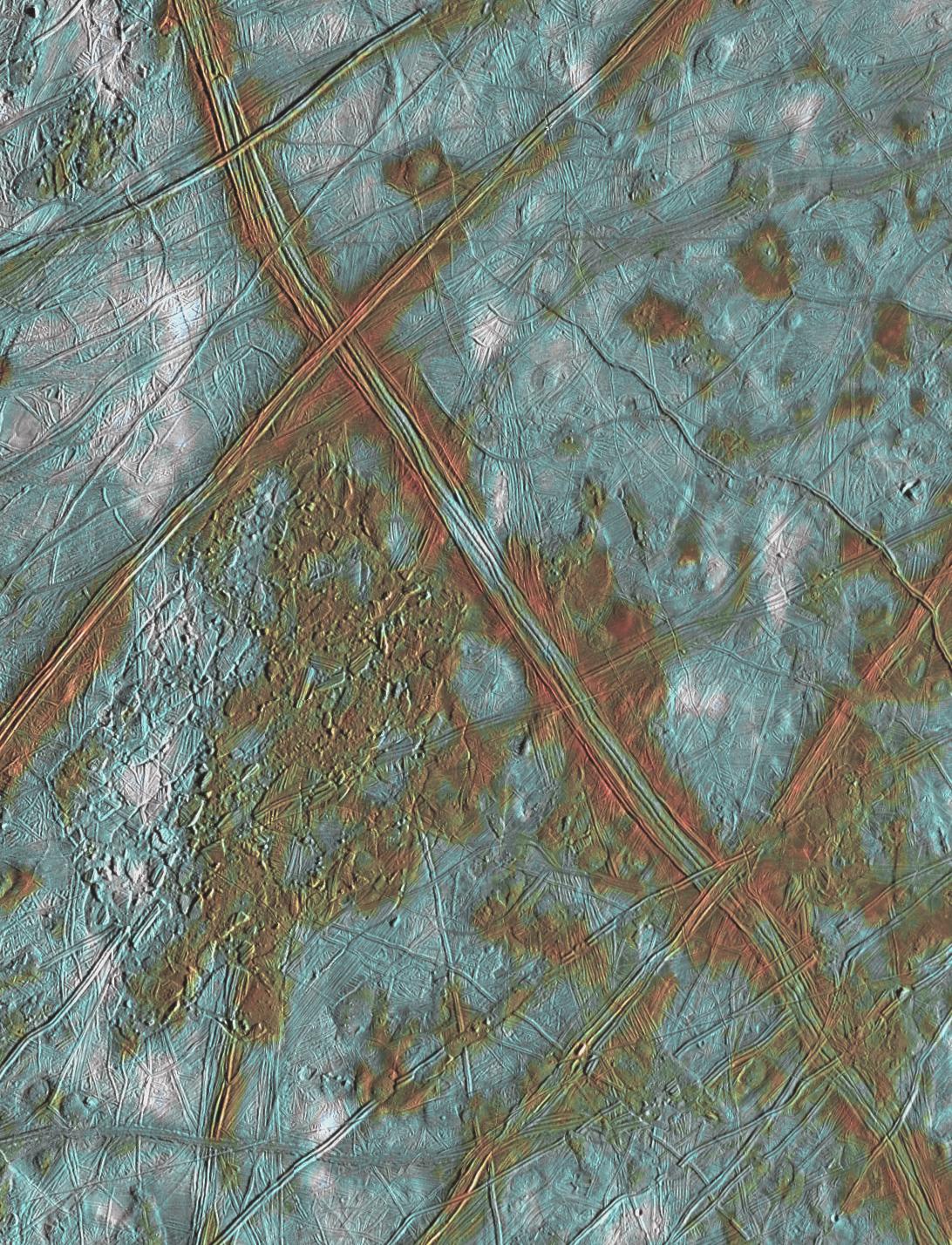 color view of complex terrain on an icy surface