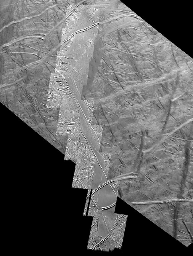 linear terrain features on an icy surface