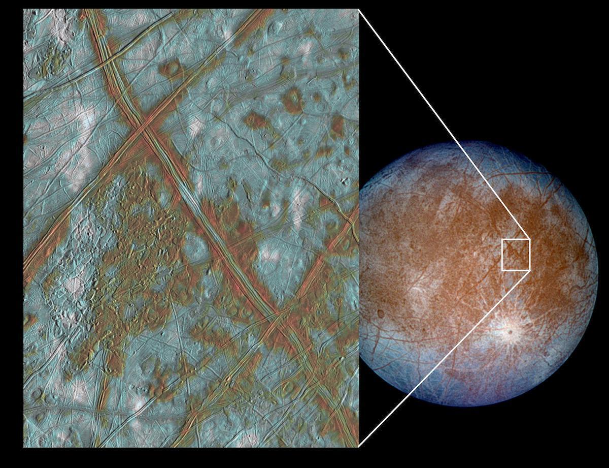 color full disc view of moon with higher res section called out