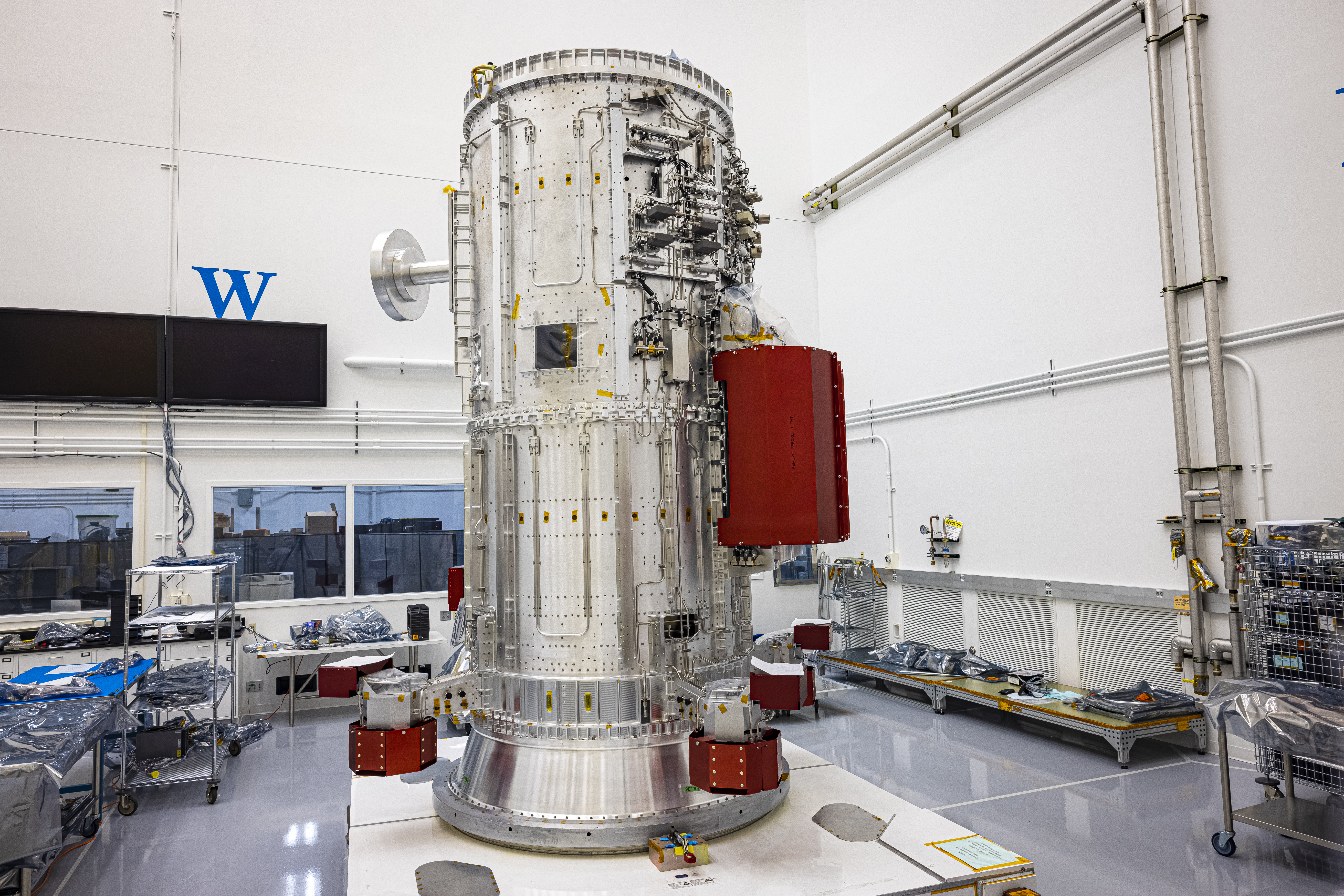 Europa Clipper's propulsion module sits in the cleanroom at the Johns Hopkins Applied Physics Laboratory