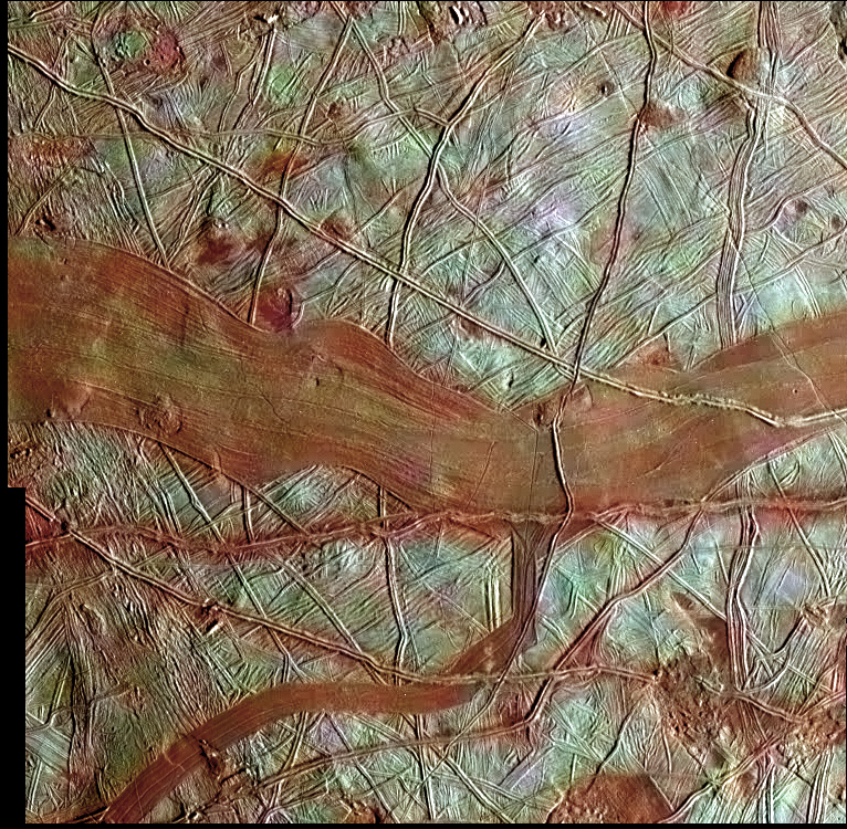 Reddish bands on Europa
