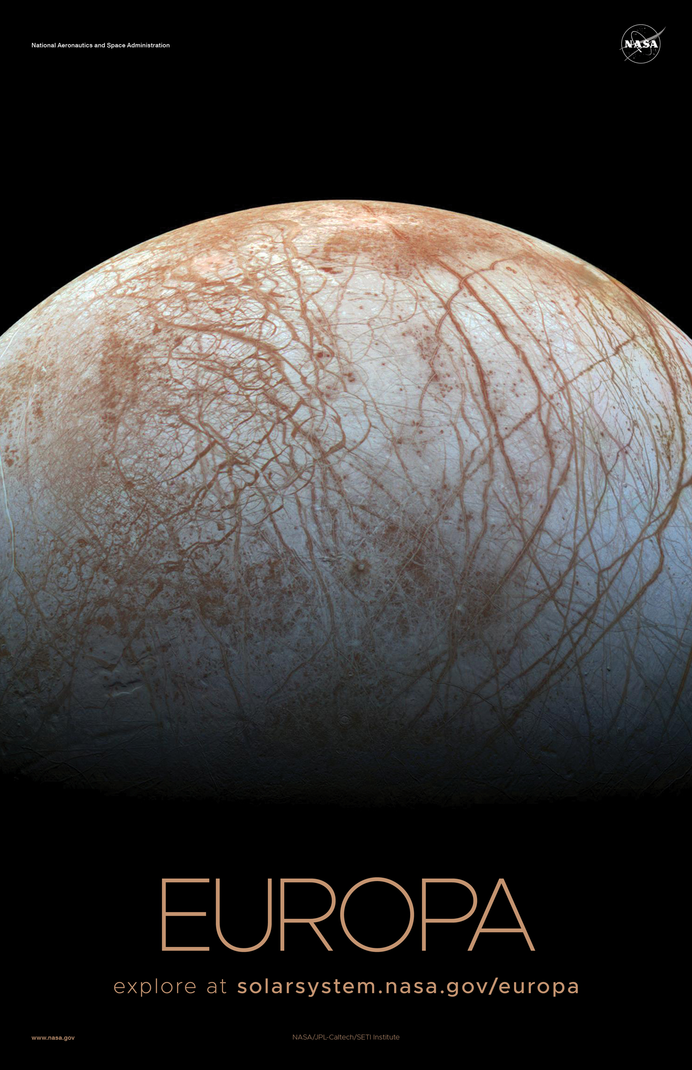 Poster showing the surface of Europa.